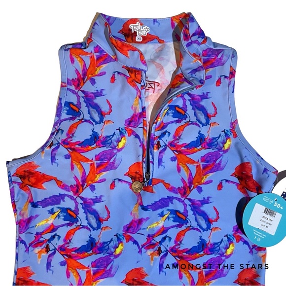 Tzu Tzu Bella Birdie Blue Sleeveless Quarter Zip Golf Top - Picture 2 of 6